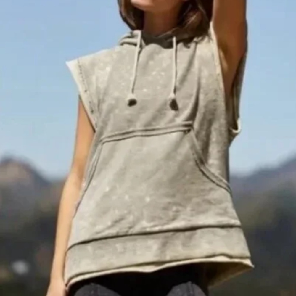 Free People Movement Low Valley Sleeveless Pullover Hoodie, Gray Bleach Size XS